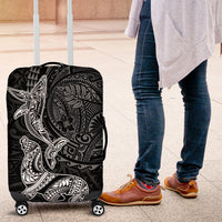 Hawaiian Monk Seal and Whale Luggage Cover Kakau Tribal Pattern Grayscale LT03 Black - Polynesian Pride
