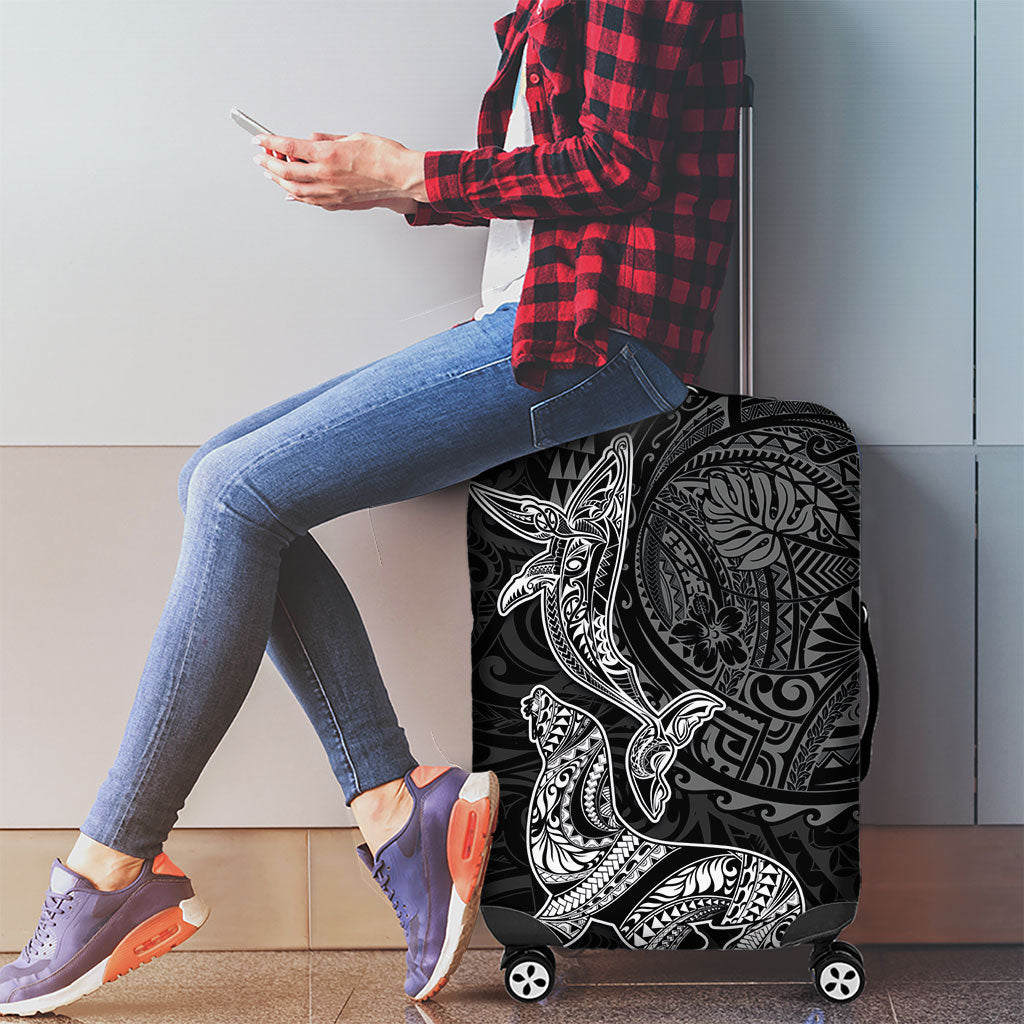 Hawaiian Monk Seal and Whale Luggage Cover Kakau Tribal Pattern Grayscale LT03 - Polynesian Pride