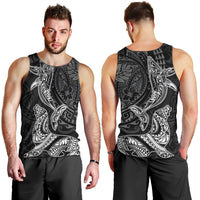 Hawaiian Monk Seal and Whale Men Tank Top Kakau Tribal Pattern Grayscale