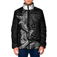 Hawaiian Monk Seal and Whale Padded Jacket Kakau Tribal Pattern Grayscale