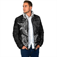 Hawaiian Monk Seal and Whale Padded Jacket Kakau Tribal Pattern Grayscale