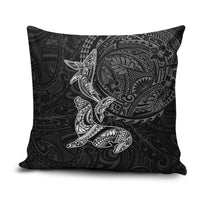 Hawaiian Monk Seal and Whale Pillow Cover Kakau Tribal Pattern Grayscale