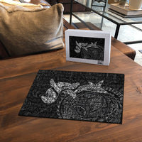 Hawaiian Monk Seal and Whale Puzzle Kakau Tribal Pattern Grayscale