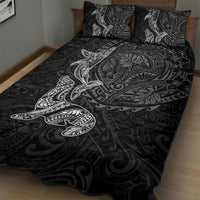 Hawaiian Monk Seal and Whale Quilt Bed Set Kakau Tribal Pattern Grayscale