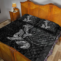 Hawaiian Monk Seal and Whale Quilt Bed Set Kakau Tribal Pattern Grayscale