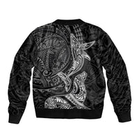 Hawaiian Monk Seal and Whale Sleeve Zip Bomber Jacket Kakau Tribal Pattern Grayscale
