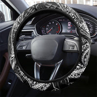 Hawaiian Monk Seal and Whale Steering Wheel Cover Kakau Tribal Pattern Grayscale