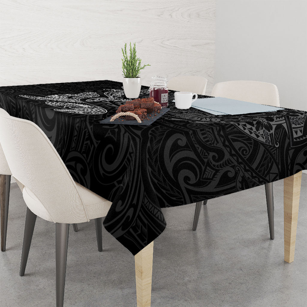 Hawaiian Monk Seal and Whale Tablecloth Kakau Tribal Pattern Grayscale