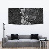 Hawaiian Monk Seal and Whale Tapestry Kakau Tribal Pattern Grayscale