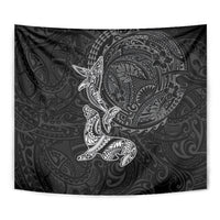 Hawaiian Monk Seal and Whale Tapestry Kakau Tribal Pattern Grayscale