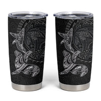 Hawaiian Monk Seal and Whale Tumbler Cup Kakau Tribal Pattern Grayscale LT03 Black - Polynesian Pride