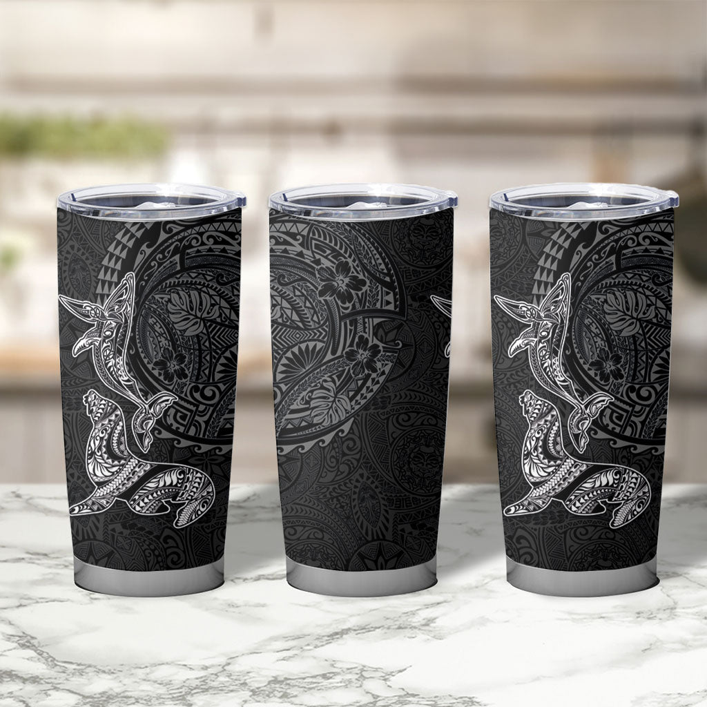 Hawaiian Monk Seal and Whale Tumbler Cup Kakau Tribal Pattern Grayscale LT03 - Polynesian Pride