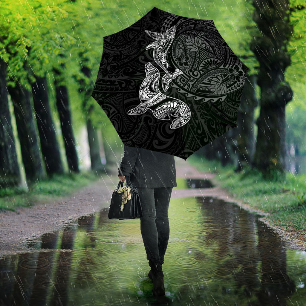Hawaiian Monk Seal and Whale Umbrella Kakau Tribal Pattern Grayscale