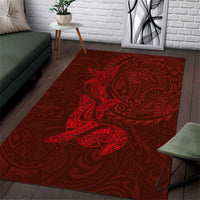 Hawaiian Monk Seal and Whale Area Rug Kakau Tribal Pattern Red Color LT03 Red - Polynesian Pride