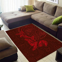 Hawaiian Monk Seal and Whale Area Rug Kakau Tribal Pattern Red Color LT03 - Polynesian Pride