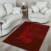 Hawaiian Monk Seal and Whale Area Rug Kakau Tribal Pattern Red Color LT03 - Polynesian Pride