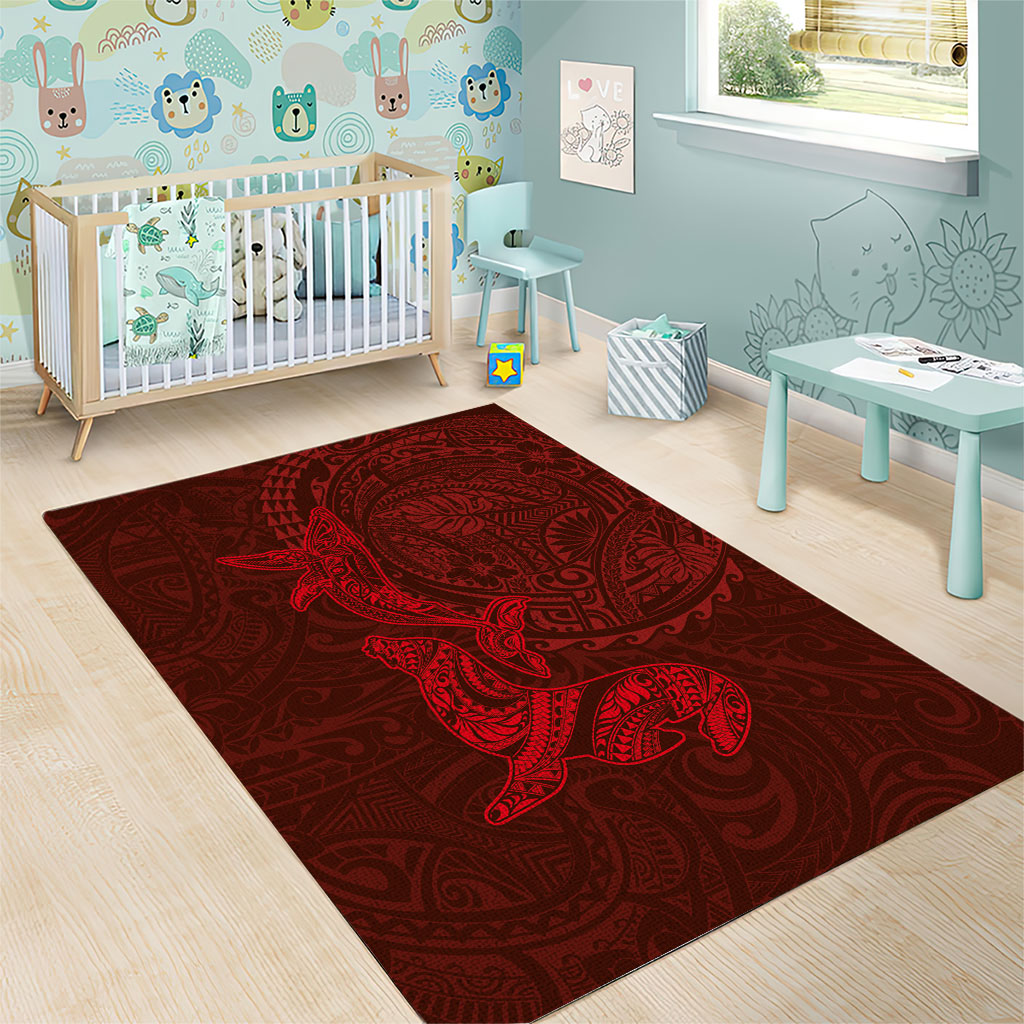 Hawaiian Monk Seal and Whale Area Rug Kakau Tribal Pattern Red Color LT03 - Polynesian Pride