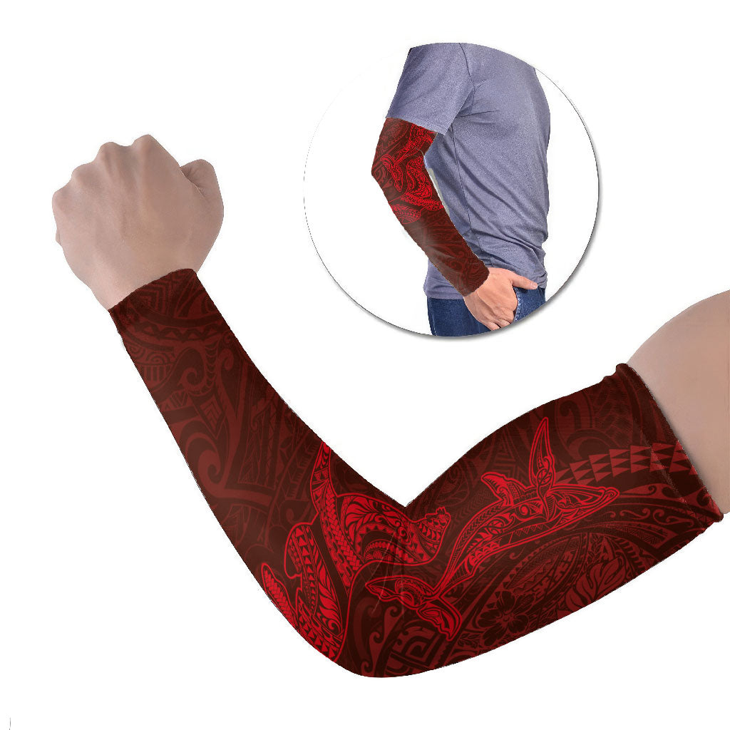 Hawaiian Monk Seal and Whale Arm Sleeves Kakau Tribal Pattern Red Color LT03 Set of 2 Red - Polynesian Pride