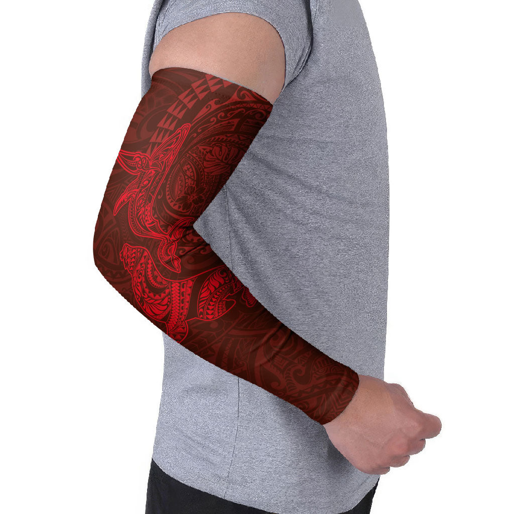 Hawaiian Monk Seal and Whale Arm Sleeves Kakau Tribal Pattern Red Color LT03 - Polynesian Pride