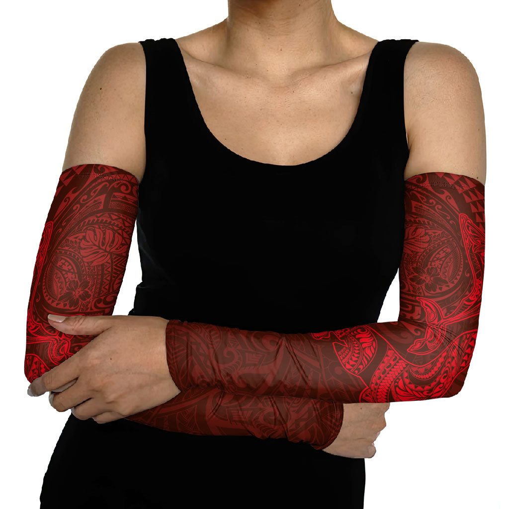 Hawaiian Monk Seal and Whale Arm Sleeves Kakau Tribal Pattern Red Color LT03 - Polynesian Pride