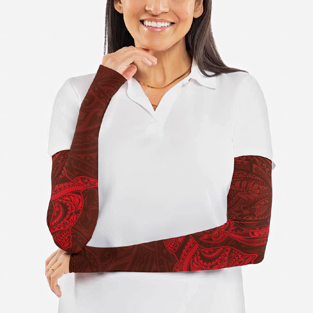 Hawaiian Monk Seal and Whale Arm Sleeves Kakau Tribal Pattern Red Color LT03 - Polynesian Pride