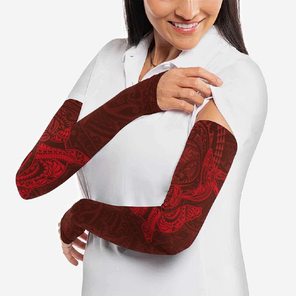 Hawaiian Monk Seal and Whale Arm Sleeves Kakau Tribal Pattern Red Color LT03 - Polynesian Pride