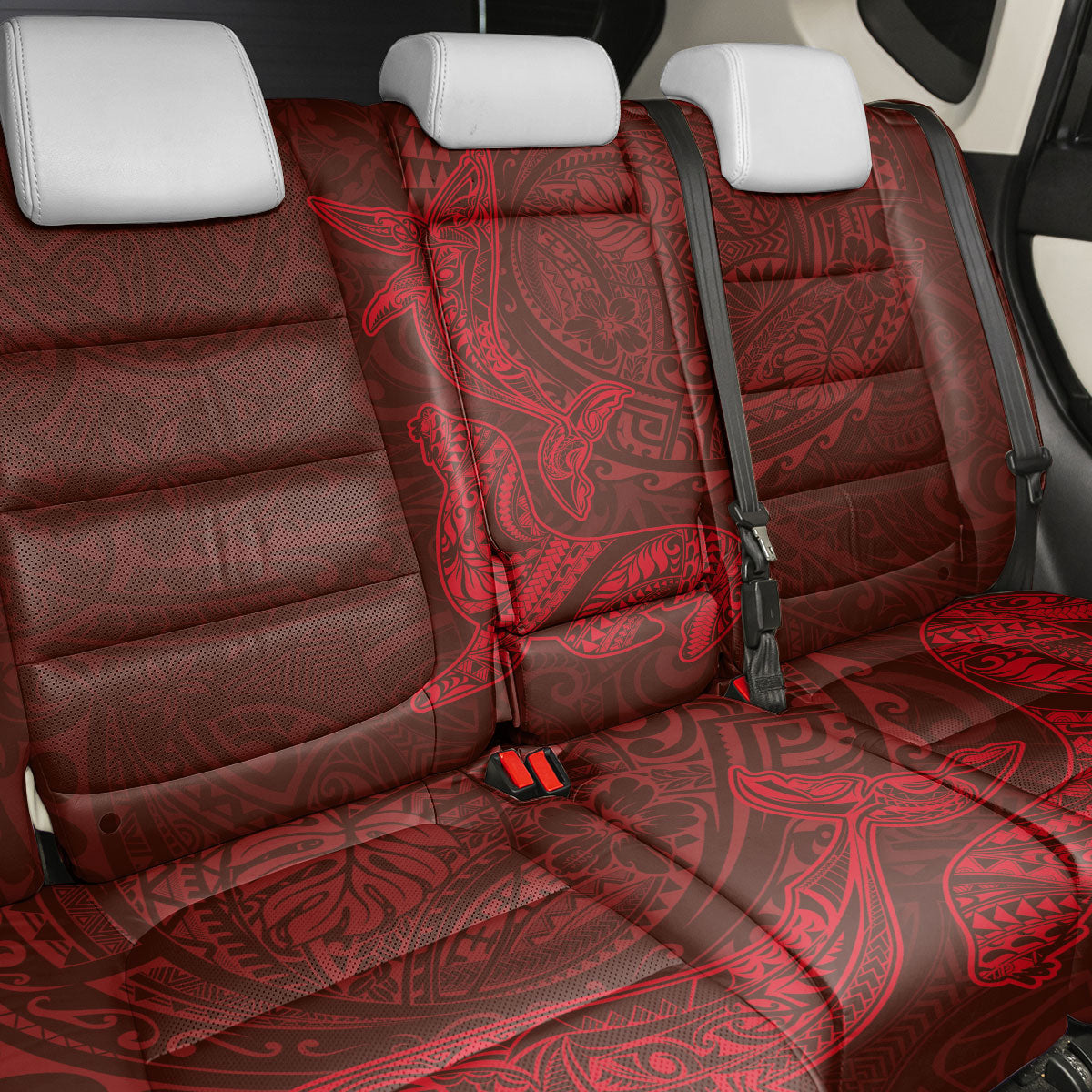 Hawaiian Monk Seal and Whale Back Car Seat Cover Kakau Tribal Pattern Red Color