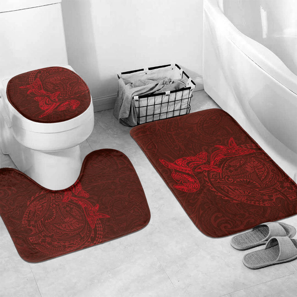 Hawaiian Monk Seal and Whale Bathroom Set Kakau Tribal Pattern Red Color