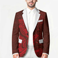Hawaiian Monk Seal and Whale Blazer Kakau Tribal Pattern Red Color