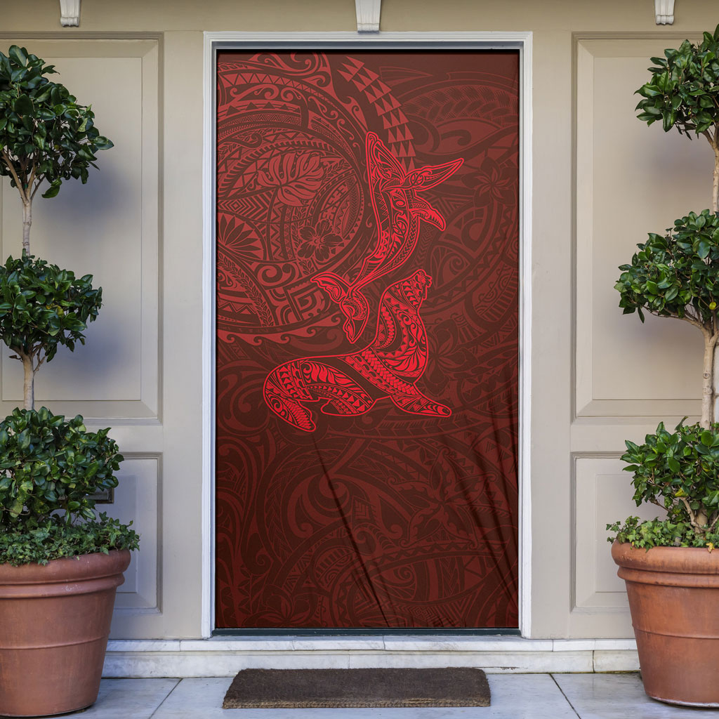 Hawaiian Monk Seal and Whale Door Cover Kakau Tribal Pattern Red Color