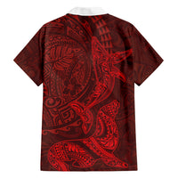 Hawaiian Monk Seal and Whale Family Matching Mermaid Dress and Hawaiian Shirt Kakau Tribal Pattern Red Color