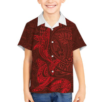 Hawaiian Monk Seal and Whale Family Matching Mermaid Dress and Hawaiian Shirt Kakau Tribal Pattern Red Color