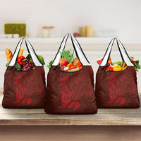 Hawaiian Monk Seal and Whale Grocery Bag Kakau Tribal Pattern Red Color LT03 3-pack One Size Red - Polynesian Pride