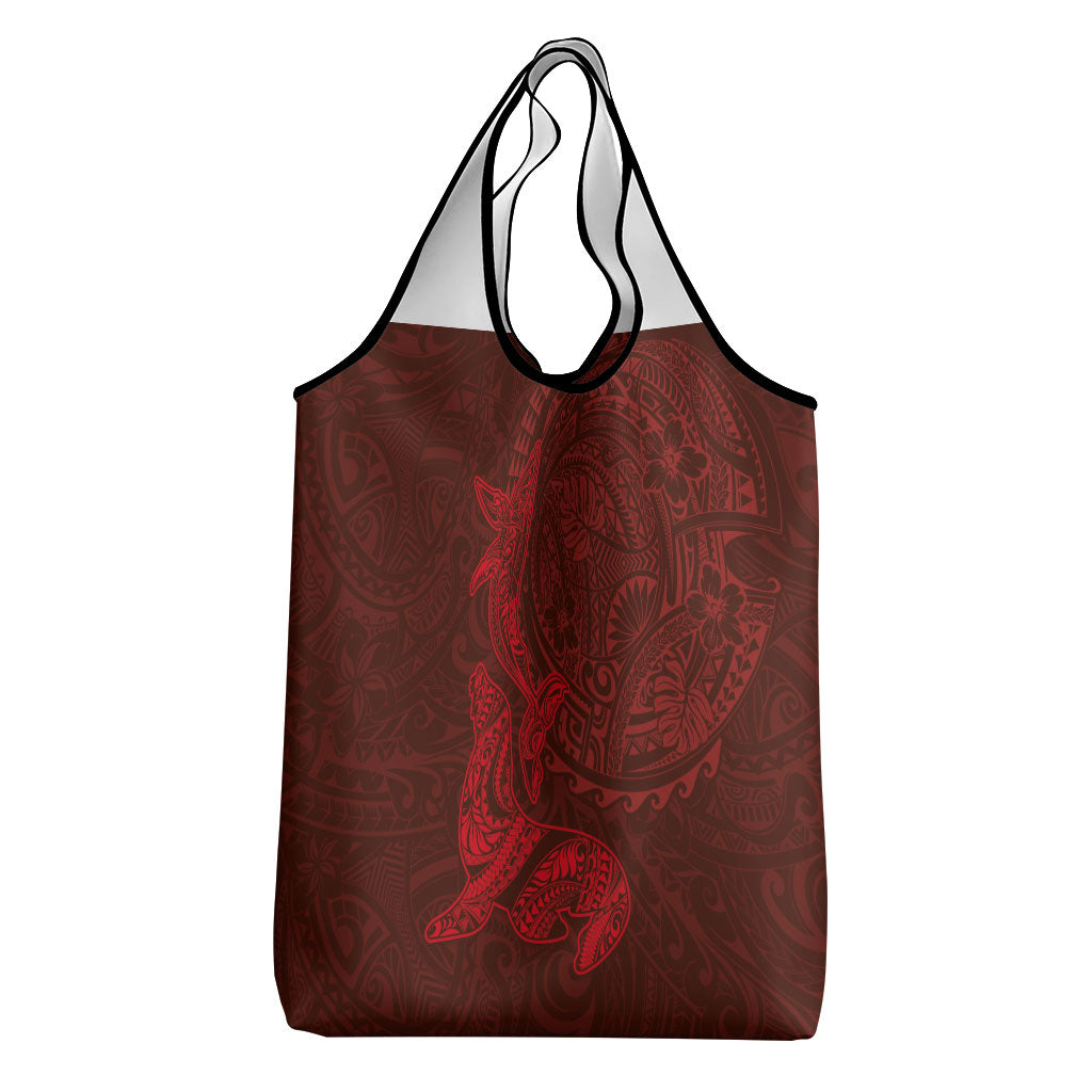 Hawaiian Monk Seal and Whale Grocery Bag Kakau Tribal Pattern Red Color LT03 - Polynesian Pride