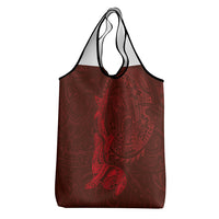 Hawaiian Monk Seal and Whale Grocery Bag Kakau Tribal Pattern Red Color LT03 - Polynesian Pride