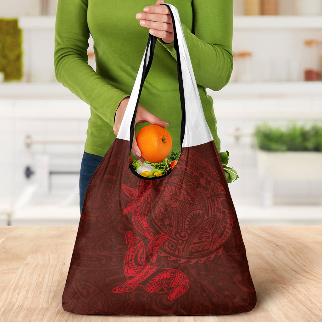 Hawaiian Monk Seal and Whale Grocery Bag Kakau Tribal Pattern Red Color LT03 - Polynesian Pride