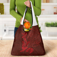 Hawaiian Monk Seal and Whale Grocery Bag Kakau Tribal Pattern Red Color LT03 - Polynesian Pride