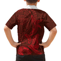 Hawaiian Monk Seal and Whale Hawaiian Shirt Kakau Tribal Pattern Red Color