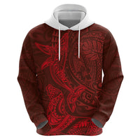 Hawaiian Monk Seal and Whale Hoodie Kakau Tribal Pattern Red Color