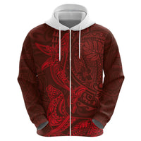 Hawaiian Monk Seal and Whale Hoodie Kakau Tribal Pattern Red Color