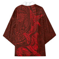 Hawaiian Monk Seal and Whale Kimono Kakau Tribal Pattern Red Color LT03 - Polynesian Pride