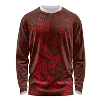 Hawaiian Monk Seal and Whale Long Sleeve Shirt Kakau Tribal Pattern Red Color LT03 Unisex Red - Polynesian Pride