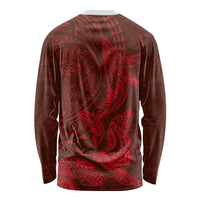 Hawaiian Monk Seal and Whale Long Sleeve Shirt Kakau Tribal Pattern Red Color LT03 - Polynesian Pride