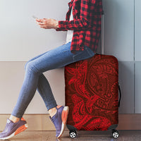 Hawaiian Monk Seal and Whale Luggage Cover Kakau Tribal Pattern Red Color