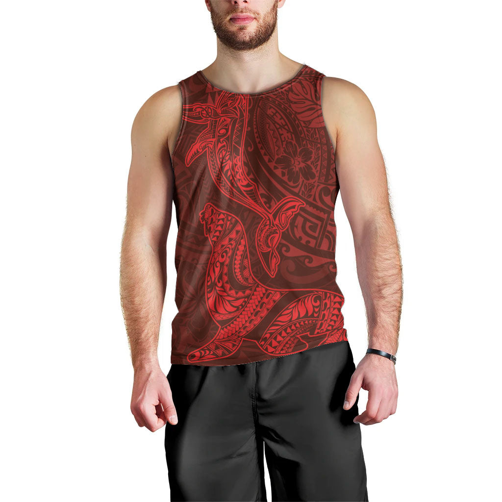 Hawaiian Monk Seal and Whale Men Tank Top Kakau Tribal Pattern Red Color