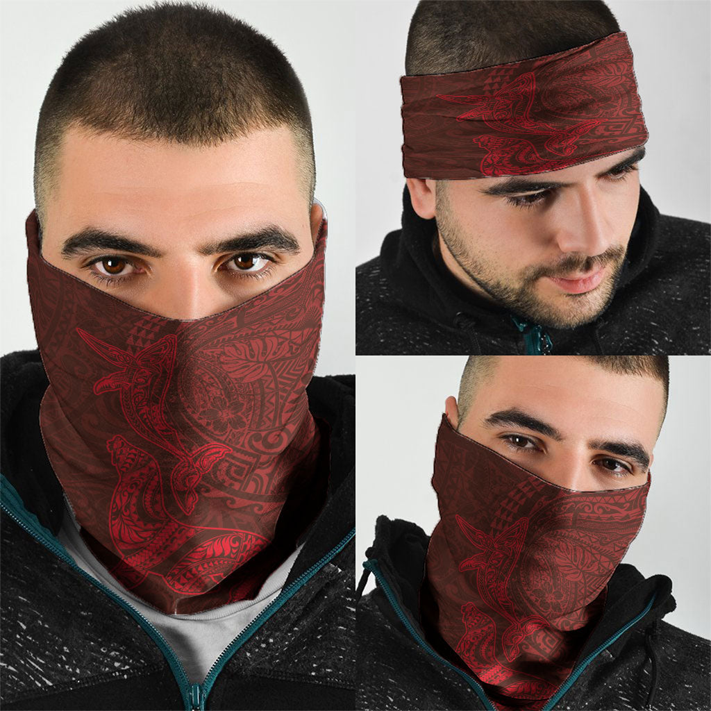 Hawaiian Monk Seal and Whale Neck Gaiter Kakau Tribal Pattern Red Color LT03 - Polynesian Pride