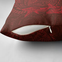 Hawaiian Monk Seal and Whale Pillow Cover Kakau Tribal Pattern Red Color