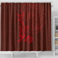 Hawaiian Monk Seal and Whale Shower Curtain Kakau Tribal Pattern Red Color