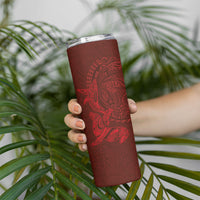 Hawaiian Monk Seal and Whale Skinny Tumbler Kakau Tribal Pattern Red Color