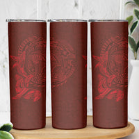 Hawaiian Monk Seal and Whale Skinny Tumbler Kakau Tribal Pattern Red Color